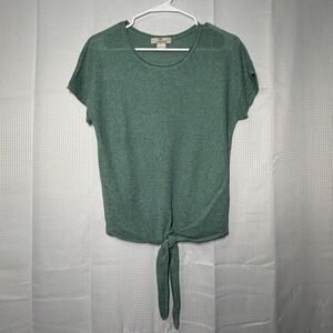Bob Timberlake Knit Top Medium Sage Green Linen Blend Front Tie Sweater